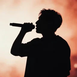 rapping with microphone, silhouette