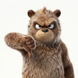 angry creature giving a thumbs down, furry, strange