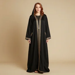 A full body portrait ,of Emma Stone ,wearing a Black Arabian khaleeji abaya , high quality, fully detailed, 4k