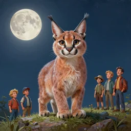 cute fluffy caracal on a tall hill. moon, hyper realistic painting by chiara bautista karl kopinski kim jung giu and weta studio, and lucasfilm and jesper ejsing and norman rockwell greg rutkowski frank frazzeta