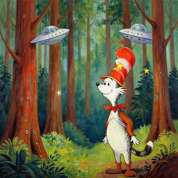 Redwood forest in the style of Dr. Seuss, starships, painting by Raphael Lacoste