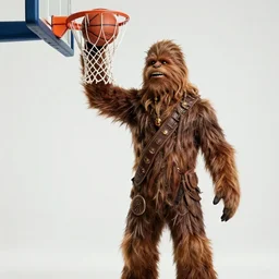 chewbacca dunking a basketball, realistic, clean, detailed