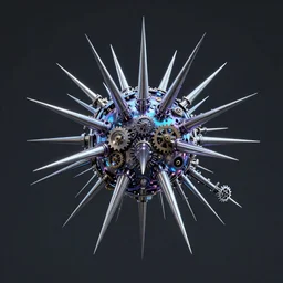 Ferrofluid spikes, evil nanobot, organic liquid metal, alien bioweapon, generative spike technology, mechanical morph engine, gears of death, conspiracy theory, needles