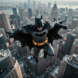 batman gliding over gotham city