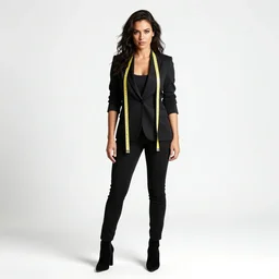 fierce tailor with measuring tape, photorealistic portrait photography, full body, standing, isolated on a pure white background, centered, whole figure in frame, sharp focus, studio lighting