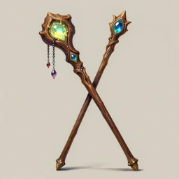 magic wizard's staff, made of wood, glowing jewel, hanging beads, detailed illustration, hd, 4k, digital art, overdetailed art, concept art, by greg rutkowski complementing colors, Trending on artstation