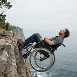 paul rudd in a wheelchair falling off a cliff, mac and me movie, 8 k, movie still