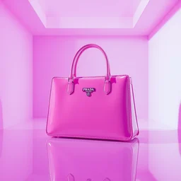 y 2 k realistic render of a pink prada purse in a glowing purple room, hyper realistic, hd glossy 8 k realistic shiny sparkling