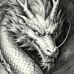 highly detailed picture of great dragon, sketch, manga, edge of the universe, perfectly face, highly detailed, masterpiece, trending on artstation, golden ratio, cinematic romantic magical, perfect intricate highly detailed painting by gustave dore, digital art