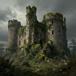 ruins of an old castle covered by plant and moss with moody and cinematic lighting by greg ruthkowski and craig mullins and caspar david friedrich, concept art, artstation, trending on artstation