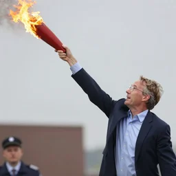 2 4 mm color photograph of geert wilders throwing a burning molotov coctail while angry mob is shouting, atmospheric lighting, by joel meyerowitz, by saul leiter