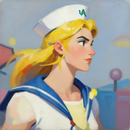 greg manchess portrait painting of sailor venus as overwatch character, medium shot, asymmetrical, profile picture, organic painting, sunny day, matte painting, bold shapes, hard edges, street art, trending on artstation, by huang guangjian and gil elvgren and sachin teng