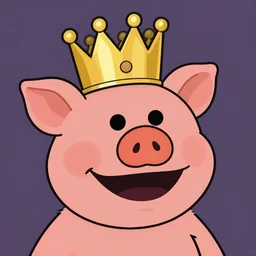 pig wearing a gold crown in the style of sesame street