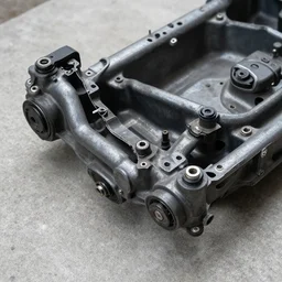 close-up broken chassis on the concrete