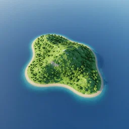 a bird's - eye view of a island in de middle of the ocean, watercolor