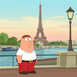 Peter Griffin visits 1750 Paris , in the style of the Hudson River School