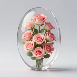 transparent 3 d glass oval filled with roses realistic 8 k