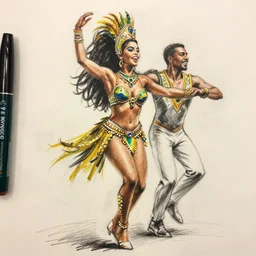 a sketch drawing, brazilian carnival queen dance by gabo mendoza, trending on artstation