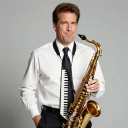 will farrell wearing piano key necktie, 1 9 8 0 s, saxophone,