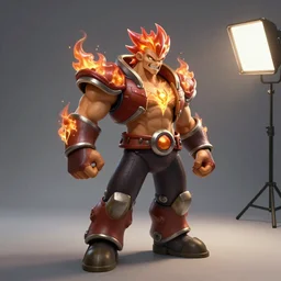 Fire Force Ogun as Brand from league of legends, movie shot, studio shot, studio lighting, 8k