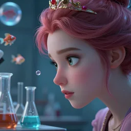 highly detailed closeup, face profile portrait of a princess bubblegum experimenting in a lab, depth of field, illustration, concept art by nicoletta ceccoli, mark ryden, lostfish, detailed and intricate environment, 8 k resolution, hyperrealistic, octane render