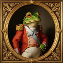 pepe the frog as 1 8 th century prussian soldier, elegant portrait by sandro botticelli, detailed, symmetrical, intricate