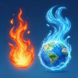 the elements of fire, water, earth and air, digital art