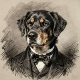 victorian dog man painted with charcoal