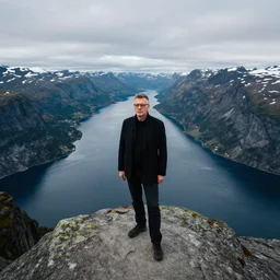david gilmour chilling on top of a fjord in norway