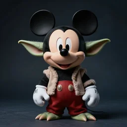 mickey mouse mixed with yoda, photo, dslr 24mm, dark dim studio light, portrait