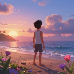 illustration of the shore on a beautiful morning, Pixar and Disney animation, sharp, Rendered in Unreal Engine 5, art by Greg Rutkowski, Bloom, dramatic lighting, sunrise