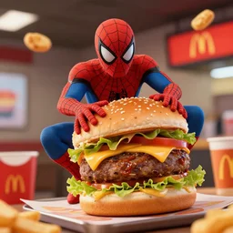 spiderman flipping burgers at mcdonalds, ultrarealistic, trending on artstation
