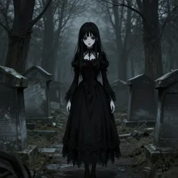 a gothic anime girl haunting the pere lachaise cemetery, gloomy, trending on artstation