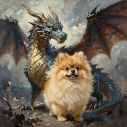 concept art painting of a dragon dragonlike pomeranian, by james gurney and greg rutkowski