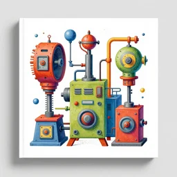 beautiful avant guarde album cover design depicting colorful machines by Dan Seagrave and Mad Dog Jones, digital art
