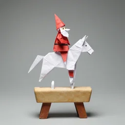 origami santa claus jumping over a pommel horse