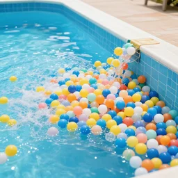 a swimming pool overflowing with coloured balls