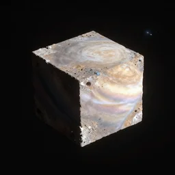 A cube floating in space near Neptune.