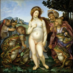 birth of venus all people are frogs in the style botticelli, 8 k, oil painting,