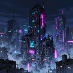 a beautiful detailed anime illustration of assembly city architecture abandoned urbex industrial architecture building by zack snyder, water vaporwave at night laser neon signs cyberpunk myst bladerunner 2 0 4 9 biopunk lightpaint futuristic uv light neptune dieselpunk, archdaily, wallpaper, highly detailed, trending on artstation.