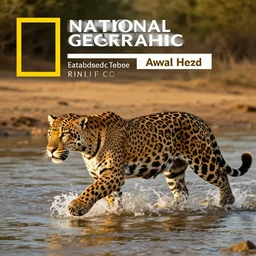 a jaguar crosses a river, national geographic style, award winning, golden hour