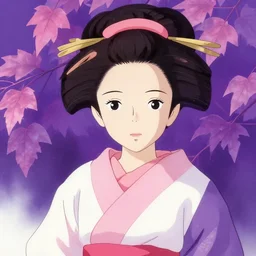 portrait, nightmare anomalies, leaves with a geisha by miyazaki, violet and pink and white palette, illustration, kenneth blom, mental alchemy, james jean, pablo amaringo, naudline pierre, contemporary art, hyper detailed