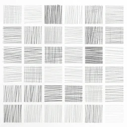 an abstract picture a 36 squares arranged in a grid, hundreds of random pencil lines, Sol LeWitt, black and white
