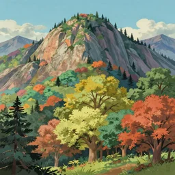 Sequoia Park in a colorful moutain with beautiful trees , no people, morning, by studio ghibli painting, superior quality, masterpiece,  traditional Japanese colors, by Grzegorz Rutkowski, concept art