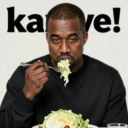 [ [ [ [ kanye west!! ] ] ] [ [ eating cabbage with a fork ] ] ], [ kanye west ]