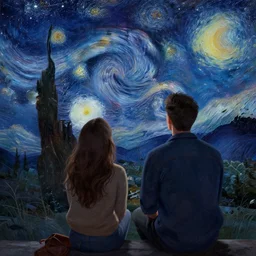 a couple watching the starry sky, concept art, trending on artstation, wlop, ross draws, digital painting, mixed media, intricate details, volumetric lighting