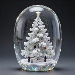 high intricate glimmering crystal glass containing a snow covered christmas tree inside, 3 d sculpture, maria panfilova, andrea savchenko, mike kime, ludovic plouffe, qi sheng luo, oliver cook, david noren, trending on artstation