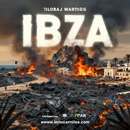 a poster for a holiday in ibiza, where the island is burnt due to global warming, realistic, dystopian