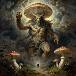 an ancient creature, by asaf hanuka, by caspar david friedrich, by zdzisław beksinski, soviet art, fine art, fungus, epic composition, divine, powerful, rim light, on path to enlightenment