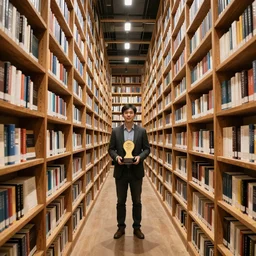 infinite tunnel made of bookshelfs, professional award winning photograph,